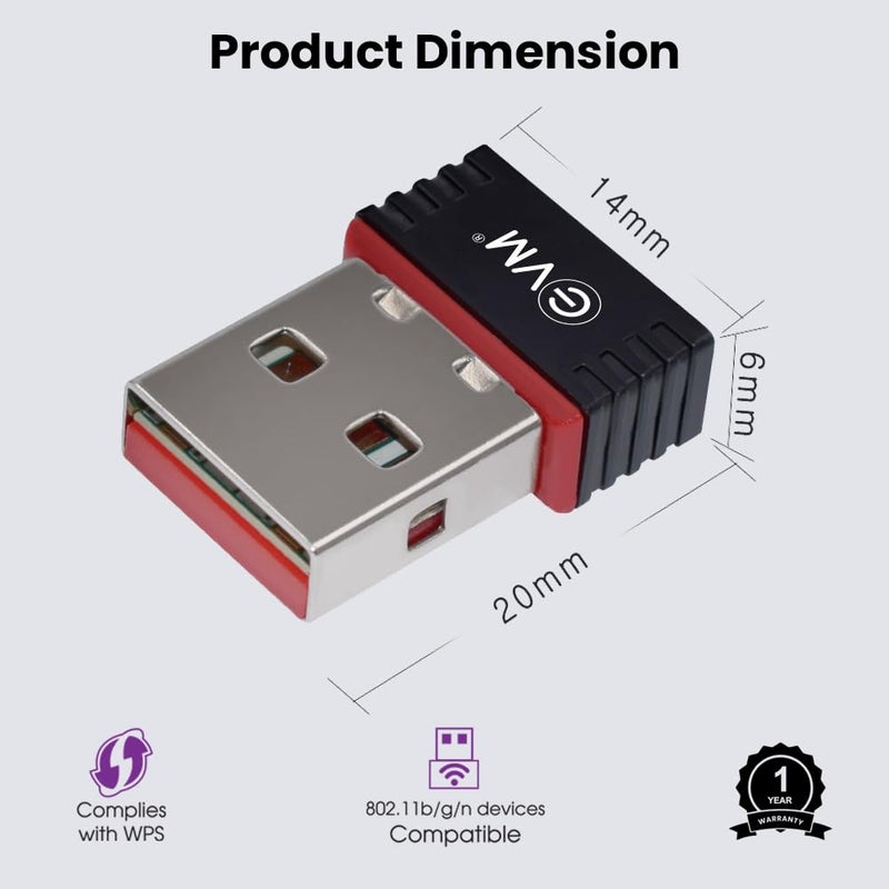 EVM محول واي فاي USB لاسلكي EnWifi - يصل إلى 150 ميجابت في الثانية، جهاز استقبال واي فاي للابتوب والكمبيوتر المكتبي، يأتي مع معايير تشفير الأمان المتقدمة WPA/WPA2 - ضمان لمدة سنة (-USBD-01) - Image 4