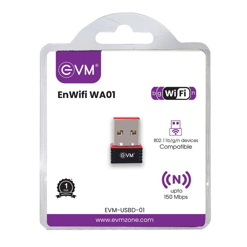 EVM محول واي فاي USB لاسلكي EnWifi - يصل إلى 150 ميجابت في الثانية، جهاز استقبال واي فاي للابتوب والكمبيوتر المكتبي، يأتي مع معايير تشفير الأمان المتقدمة WPA/WPA2 - ضمان لمدة سنة (-USBD-01) - Image 5