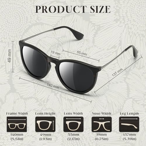 SUNGAIT Ebony Wood Sunglasses Polarized Vintage Round Sun Glasses for Women Men Classic Retro Trendy Style (Ebony/Grey Lens) - Image 5