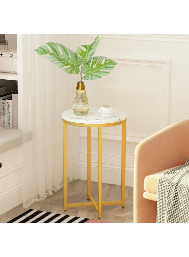 ليون هوم ترابيزه جانبيه  معدن - خشب 40x40x62 سم-ذهبي * ابيض - Image 2