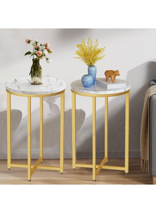 ليون هوم ترابيزه جانبيه  معدن - خشب 40x40x62 سم-ذهبي * ابيض - Image 1