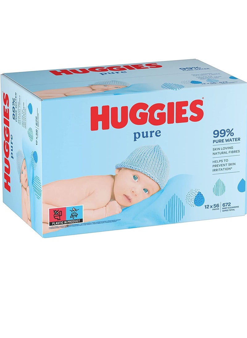 Huggies - Baby Wipes 99% Pure Water, 56s X 12 Pack (672 Wipes) - Image 1