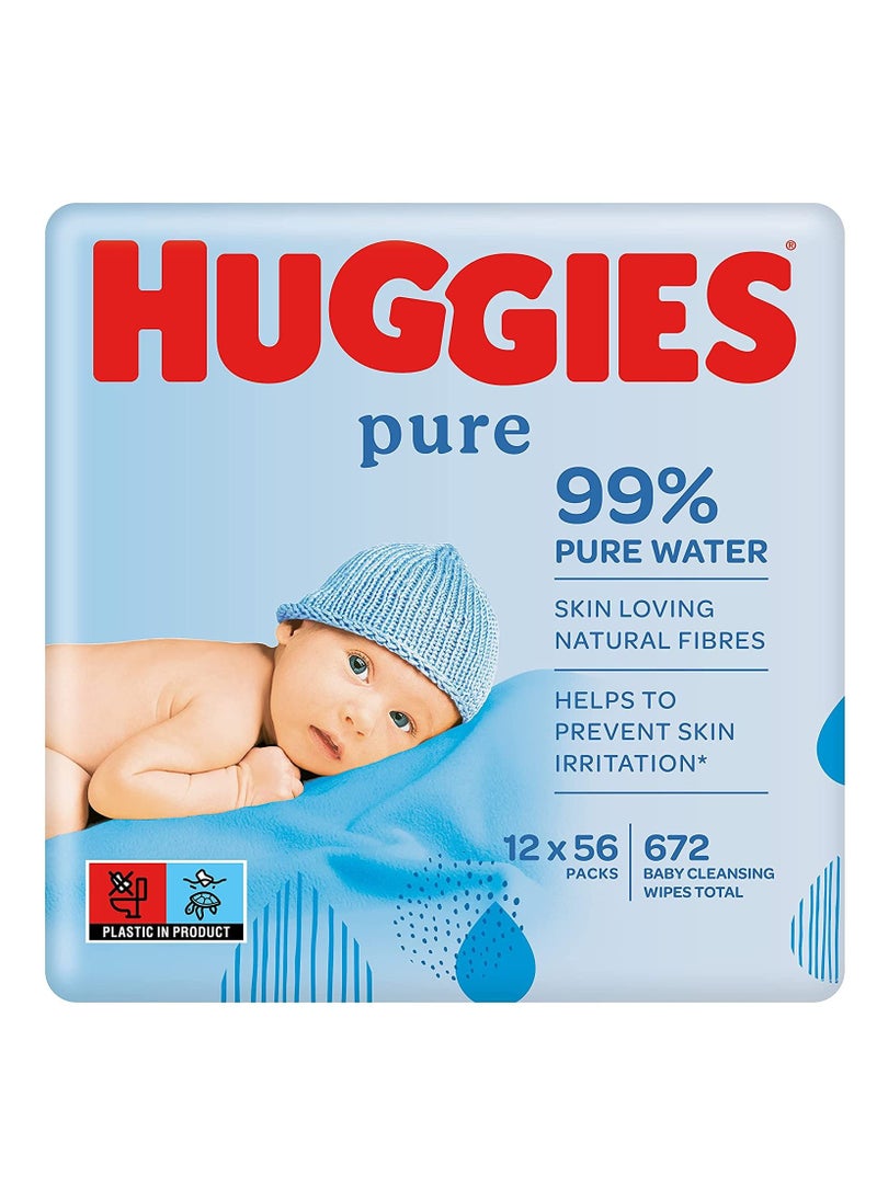 Huggies - Baby Wipes 99% Pure Water, 56s X 12 Pack (672 Wipes) - Image 1