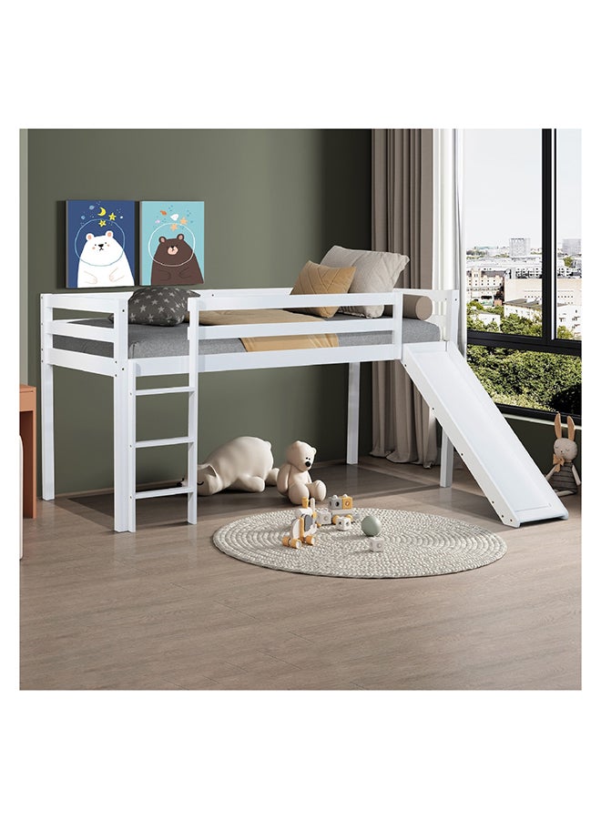 Home Box Vanilla Loft Single Bed with Slide and Climbing Ladder 219 x 113 x 98 cm - Image 1