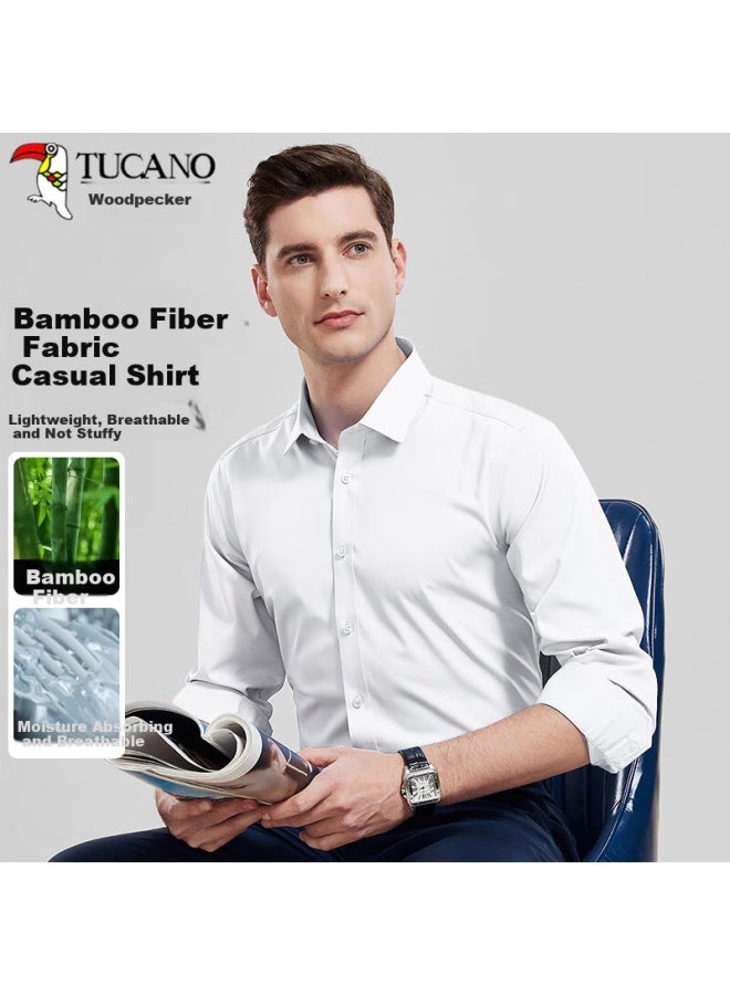 Tucano Men's Long Sleeve Shirt Business Casual Fashion All-match Solid Color Korean Style Top Men's White C 3XL - Image 1