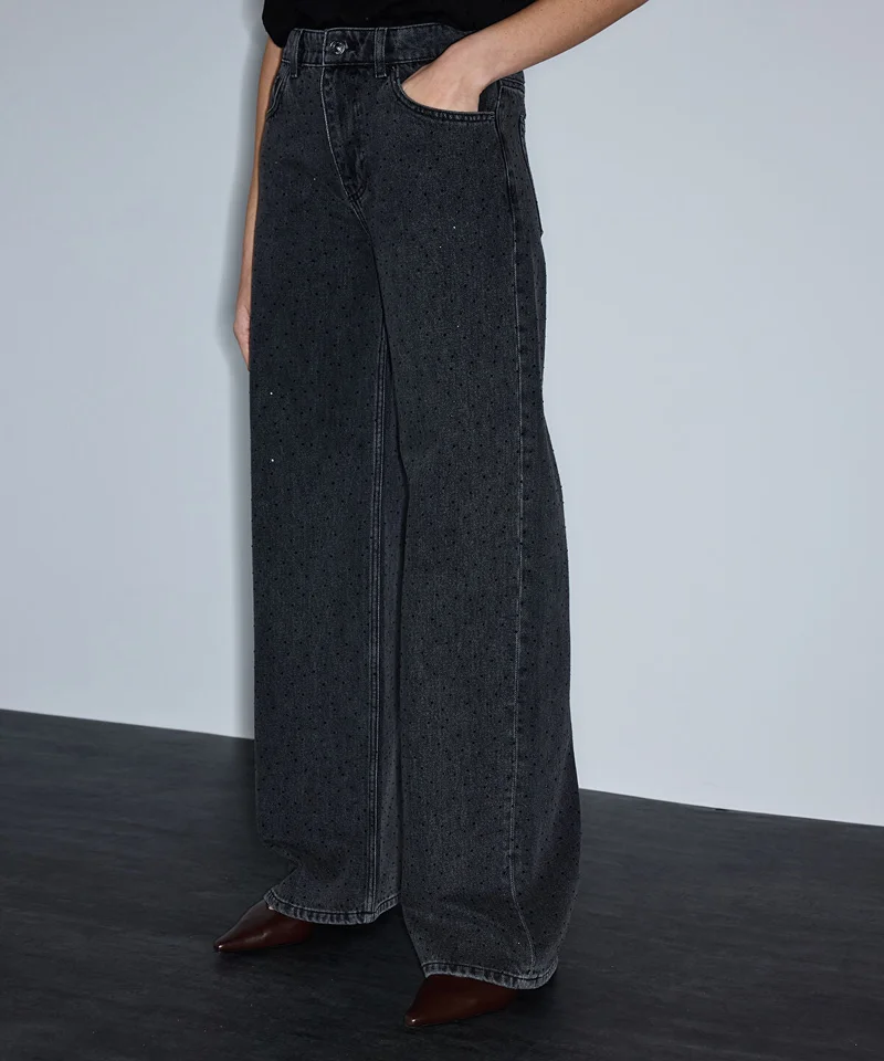 ابيكول Rhinestone Wide Leg Jeans