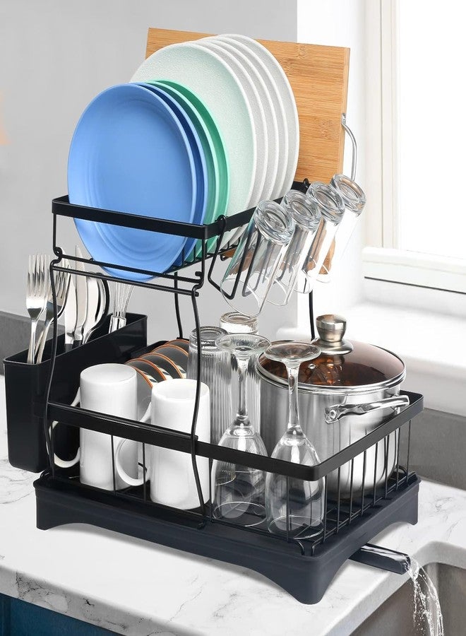 Dratal 2 Tier Dish Drying Rack for Kitchen Counter, Large Capacity Stainless Steel Dish Drainer with Utensil Holder & Drain Tray - Image 1