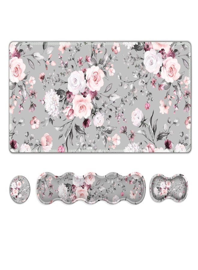 Artso Upgraded Extended Gaming Mouse Pad, Keyboard Wrist Rest Pad, Wrist Support Mousepad Set, Large Stable Rubber Base Stitched Edges, Multifunctional Desk Pad (35 x15.5 in) for Work, Game, Grey Rose - Image 1