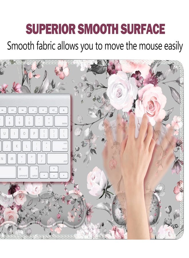 Artso Upgraded Extended Gaming Mouse Pad, Keyboard Wrist Rest Pad, Wrist Support Mousepad Set, Large Stable Rubber Base Stitched Edges, Multifunctional Desk Pad (35 x15.5 in) for Work, Game, Grey Rose - Image 3