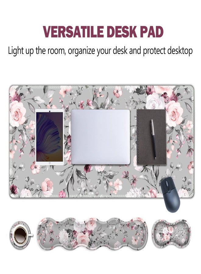 Artso Upgraded Extended Gaming Mouse Pad, Keyboard Wrist Rest Pad, Wrist Support Mousepad Set, Large Stable Rubber Base Stitched Edges, Multifunctional Desk Pad (35 x15.5 in) for Work, Game, Grey Rose - Image 2