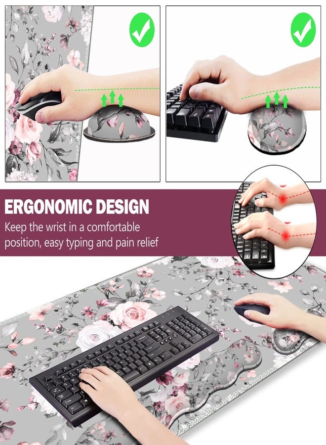 Artso Upgraded Extended Gaming Mouse Pad, Keyboard Wrist Rest Pad, Wrist Support Mousepad Set, Large Stable Rubber Base Stitched Edges, Multifunctional Desk Pad (35 x15.5 in) for Work, Game, Grey Rose - Image 4