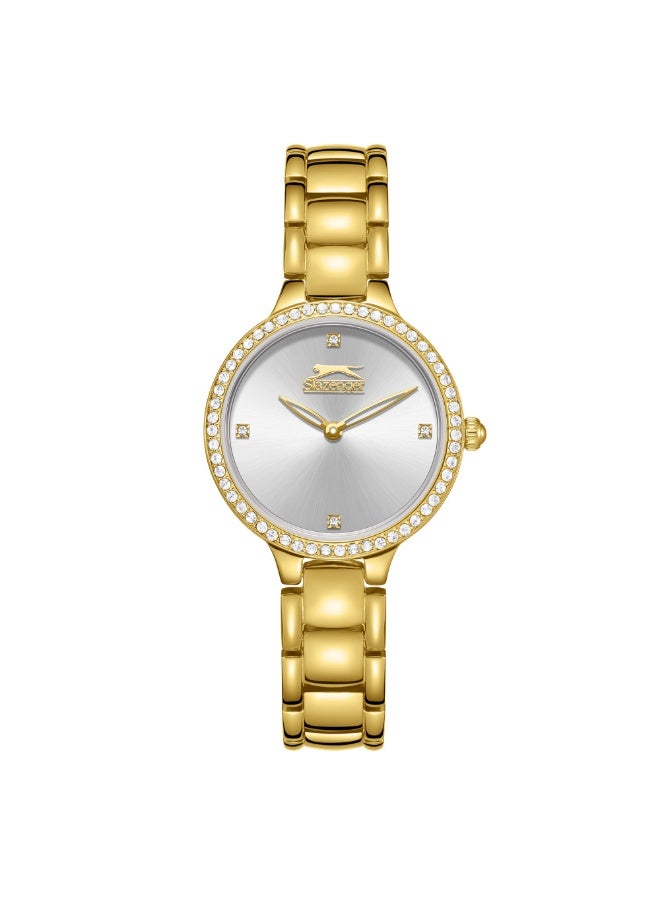 سلازنجر ساعة نسائية بعرض تناظري وسوار معدني ذهبي - Image 1