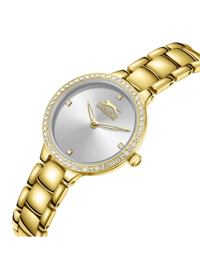 سلازنجر ساعة نسائية بعرض تناظري وسوار معدني ذهبي
