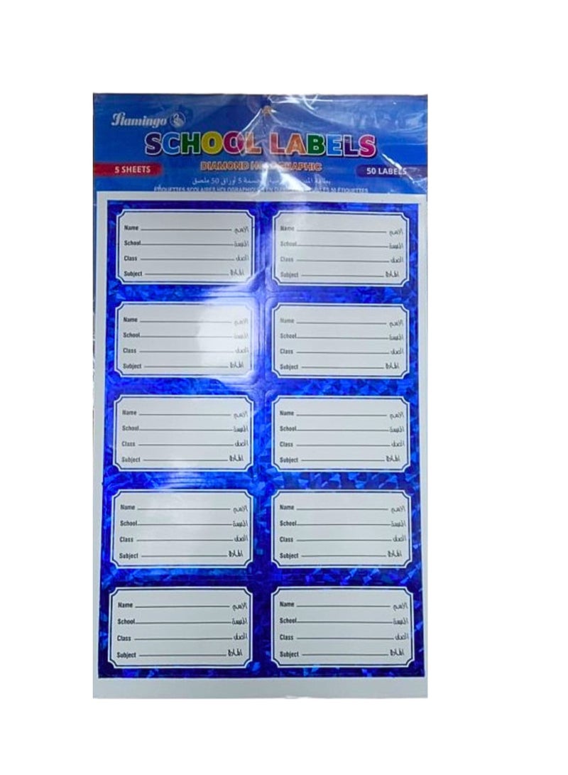 Flamingo Schools Labels Diamond Holographic 5 Sheets 50 labells - Image 2