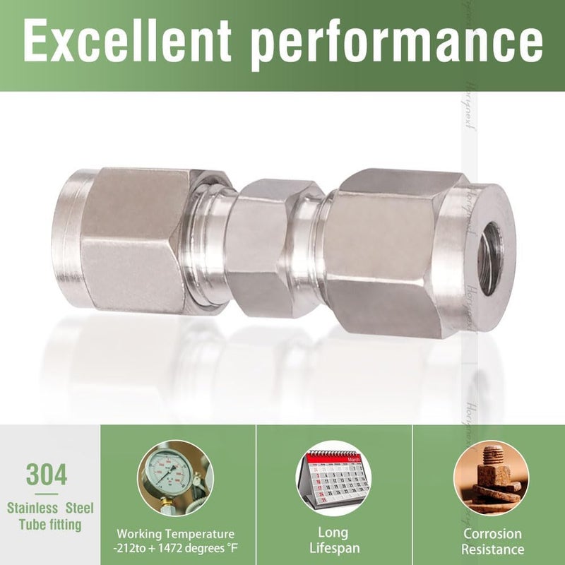 Horiznext 5/16 inch Stainless Steel 304 Compression Fitting for tube, connect air line brass pipe, adapt copper brake hose water fuel system (2 pcs) - Image 2