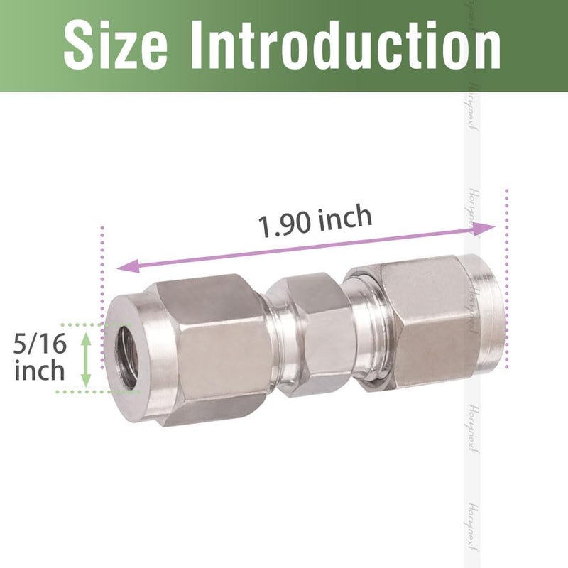 Horiznext 5/16 inch Stainless Steel 304 Compression Fitting for tube, connect air line brass pipe, adapt copper brake hose water fuel system (2 pcs) - Image 1