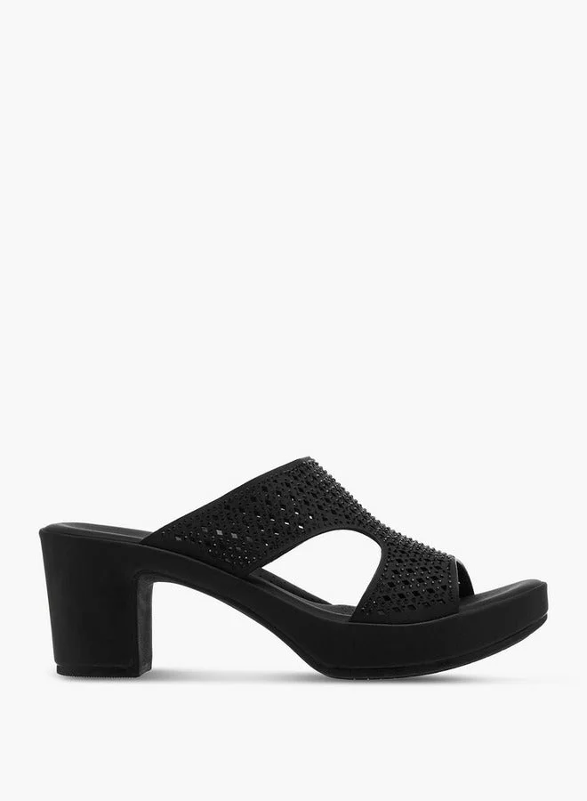 Le Confort Women's Laser Cut Detail Slip-On Sandals with Block Heels