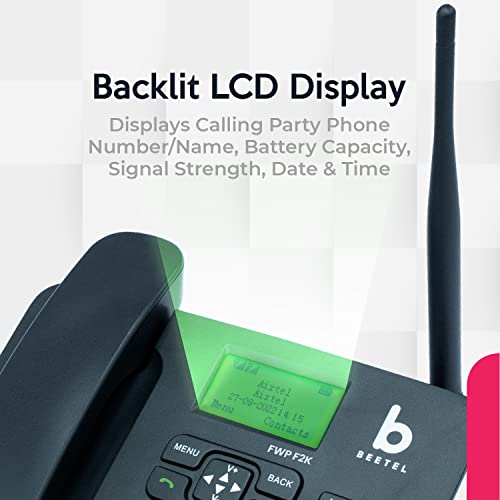 Beetel F2K GSM Fixed Cordless Landline Phone,LCD Display,Supports Quad Band,Dual Sim,Hotline with Keypad Lock,Alarm,Calculator,Calendar,Low Battery Alert,Two-Way Speaker,4 Direct Memory Keys (Black) - Image 4
