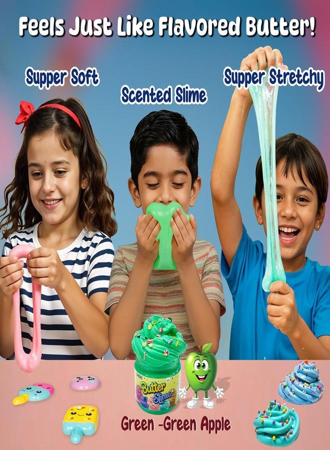 SNEKI Green Apple Scented Butter Slime for Kids 3-10 Years | Soft & Stretchy Engaging Play Kit with Sprinkles & Candy Charms - DIY Slime, Stress-Relief Toy, Birthday Return Gift for Boys & Girls - Image 2