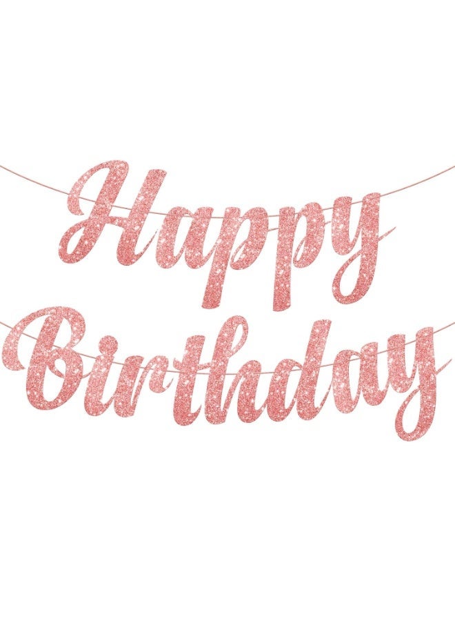 KATCHON Birthday Banner Glitter Pink - 10 Feet, No DIY | Pink Happy Birthday Sign | Happy Birthday Pink Banner for Pink Birthday Decorations - Image 1
