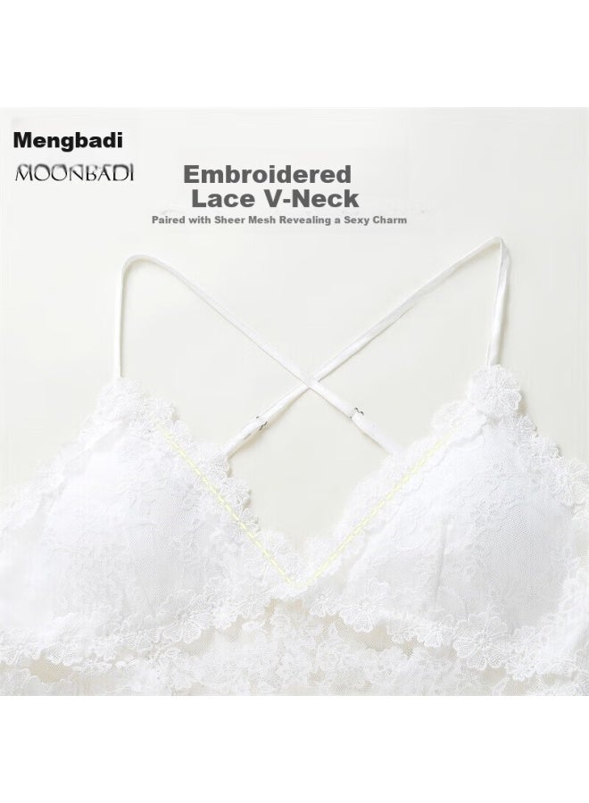 Moonbadi Hollow Back Embroidered Lace V-neck Ice Silk Padded Camisole Nightdress - Image 4