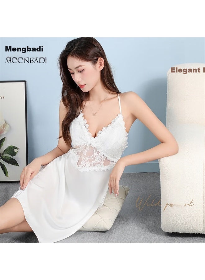 Moonbadi Hollow Back Embroidered Lace V-neck Ice Silk Padded Camisole Nightdress - Image 1