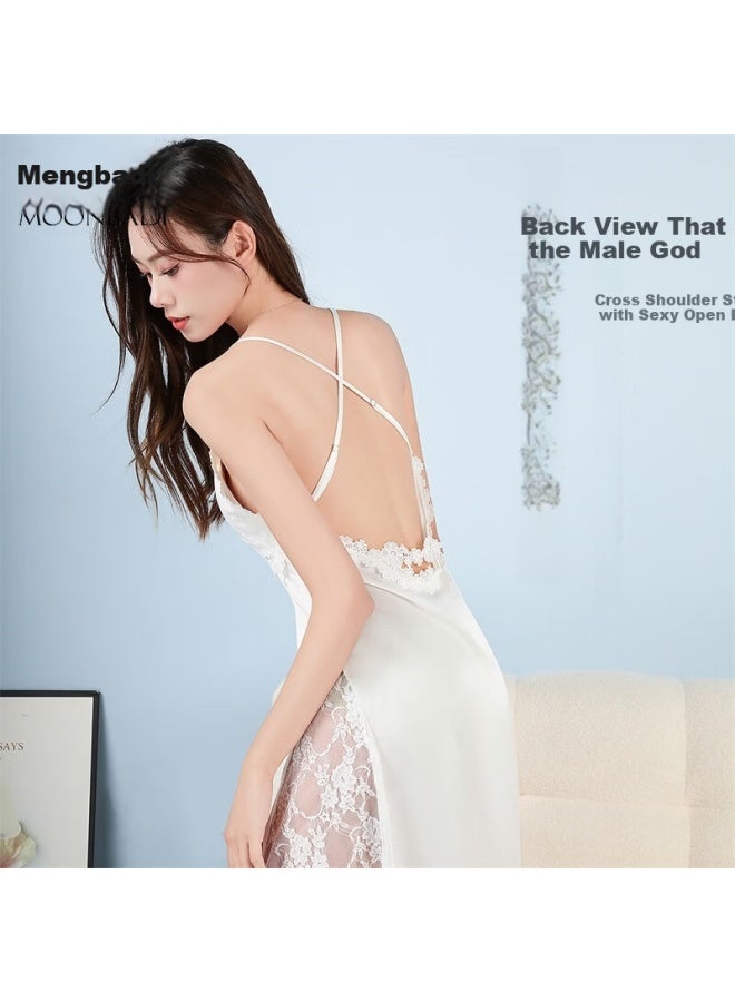 Moonbadi Hollow Back Embroidered Lace V-neck Ice Silk Padded Camisole Nightdress - Image 2