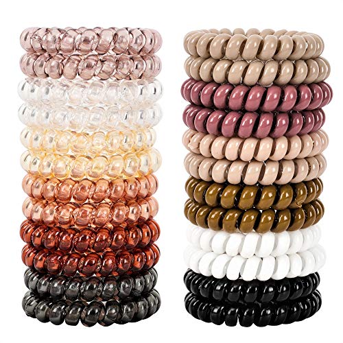79STYLE Spiral Hair Ties 24pcs No Crease Clear Brown Coil Hair Ties Spiral Ponytail Holders Coils Scrunchies Plastic Phone Cord Hair Bands for Women Girls (Neutral Colors-Large Size) - Image 1