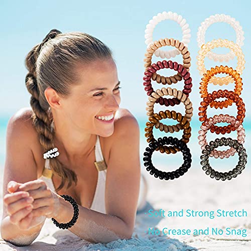 79STYLE Spiral Hair Ties 24pcs No Crease Clear Brown Coil Hair Ties Spiral Ponytail Holders Coils Scrunchies Plastic Phone Cord Hair Bands for Women Girls (Neutral Colors-Large Size) - Image 2
