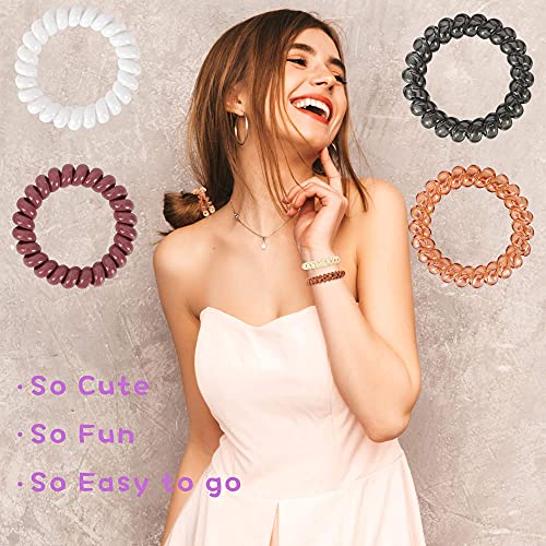 79STYLE Spiral Hair Ties 24pcs No Crease Clear Brown Coil Hair Ties Spiral Ponytail Holders Coils Scrunchies Plastic Phone Cord Hair Bands for Women Girls (Neutral Colors-Large Size) - Image 4