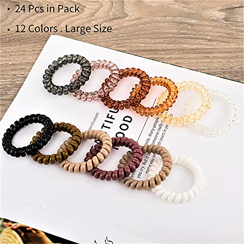 79STYLE Spiral Hair Ties 24pcs No Crease Clear Brown Coil Hair Ties Spiral Ponytail Holders Coils Scrunchies Plastic Phone Cord Hair Bands for Women Girls (Neutral Colors-Large Size) - Image 3