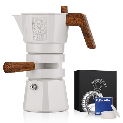 Bincoo 120ML/2 Cups Stovetop Espresso Maker Double Valve Moka Pot with Thermostat Extractor,Italian Espresso Moka Pot with Powder Dispenser and Filter Paper for Home(White) - Image 1