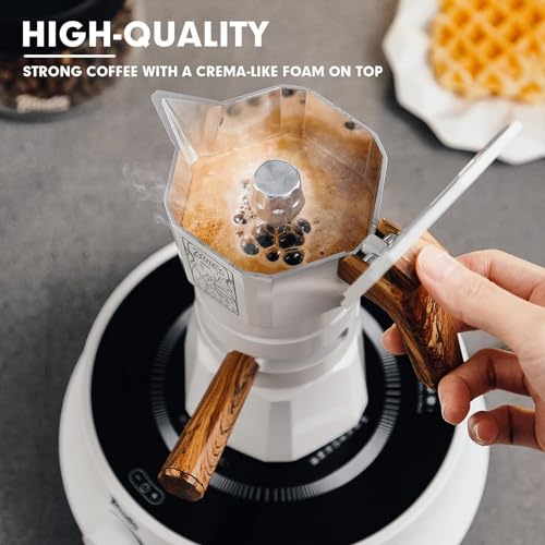 Bincoo 120ML/2 Cups Stovetop Espresso Maker Double Valve Moka Pot with Thermostat Extractor,Italian Espresso Moka Pot with Powder Dispenser and Filter Paper for Home(White) - Image 2