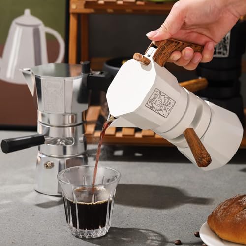Bincoo 120ML/2 Cups Stovetop Espresso Maker Double Valve Moka Pot with Thermostat Extractor,Italian Espresso Moka Pot with Powder Dispenser and Filter Paper for Home(White) - Image 3