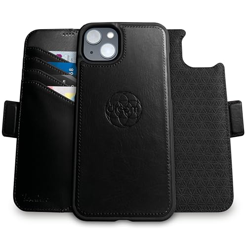 Dreem Wallet Case for iPhone 15 Revolutionary VertHor Phone Stand Magnetic Detachable Vegan Leather Flip Cover RFID Blocking Card Holder MagSafeFit Gift Box Fibonacci Black - Image 1