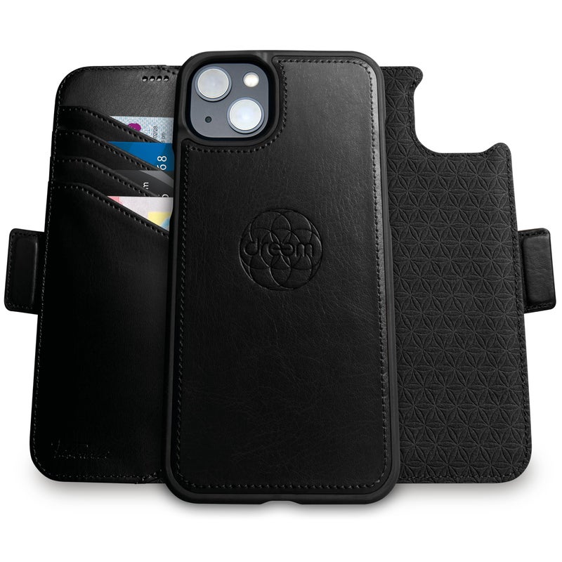 Dreem Wallet Case for iPhone 15 Revolutionary VertHor Phone Stand Magnetic Detachable Vegan Leather Flip Cover RFID Blocking Card Holder MagSafeFit Gift Box Fibonacci Black - Image 2