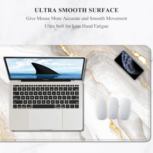 Auhoahsil Large Mouse Pad, XXL Gaming Mousepad, Desk Mat for Desktop, Thick Rubber, Big & Long Size, Stitched Edges, Full Desk Pad for Laptop & Computer, Extended 35.4 x 15.7 in, Gold Gray Marble - Image 3