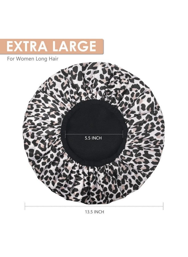 Aquior Shower Cap,Extra Large Triple Layer Bathing Cap With Dry Hair Function For Women Microfiber Terry Cloth Silky Satin 100%% Waterproof Reusable Long Hair Bath Caps (Leopard) - Image 1