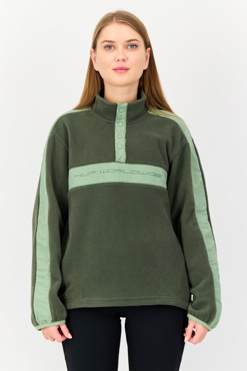 HUF Women Crew Neck Textured Long Sleeves Sweatshirt, Green  - Image 1