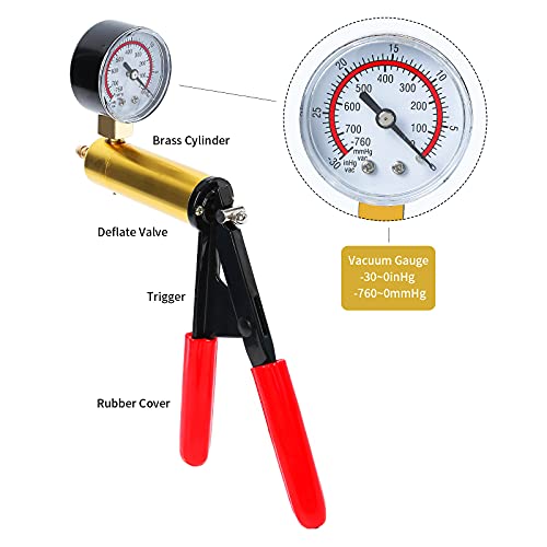 ZJERYL GULL 2 in 1 Brake Bleeder Kit with Hand Vacuum Pump with Gauge Adapters Automotive Brake Fluid Bleeding Set with Protected Case for Car Truck （Black） - Image 5