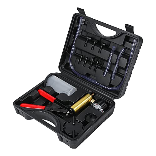 ZJERYL GULL 2 in 1 Brake Bleeder Kit with Hand Vacuum Pump with Gauge Adapters Automotive Brake Fluid Bleeding Set with Protected Case for Car Truck （Black） - Image 1