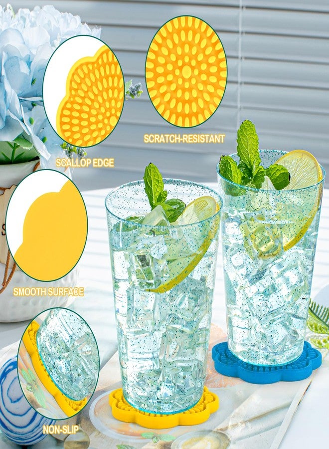 Kuabiz Set of 6 Colorful Silicone Coasters for Drinks Absorbent 4.3 Inch Scalloped Rainbow Coaster Rubber Flower Shaped Deep Tray Pot Holder Trivet for Kids Mugs Cups Bottles Coffee Table Desk - Image 3