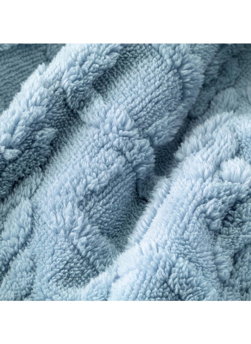 Fabienne - Jacquard Sherpa Blanket Single Size Faux Fur Bed Blanket 160x220cm Flannel Fleece Reversible Blanket Warm and Plush Throw Blanket Blue Grey - Image 1