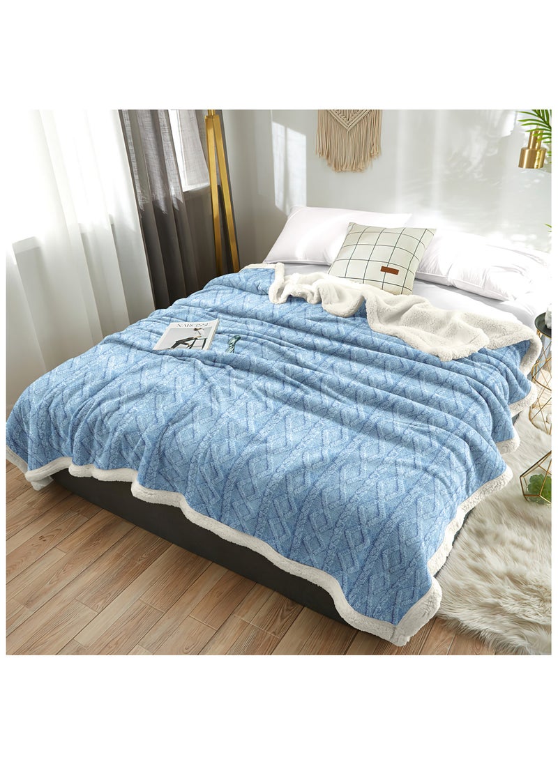 Fabienne - Jacquard Sherpa Blanket Single Size Faux Fur Bed Blanket 160x220cm Flannel Fleece Reversible Blanket Warm and Plush Throw Blanket Blue Grey - Image 1