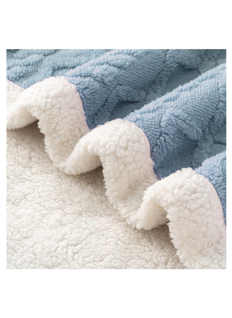 Fabienne - Jacquard Sherpa Blanket Single Size Faux Fur Bed Blanket 160x220cm Flannel Fleece Reversible Blanket Warm and Plush Throw Blanket Blue Grey - Image 1