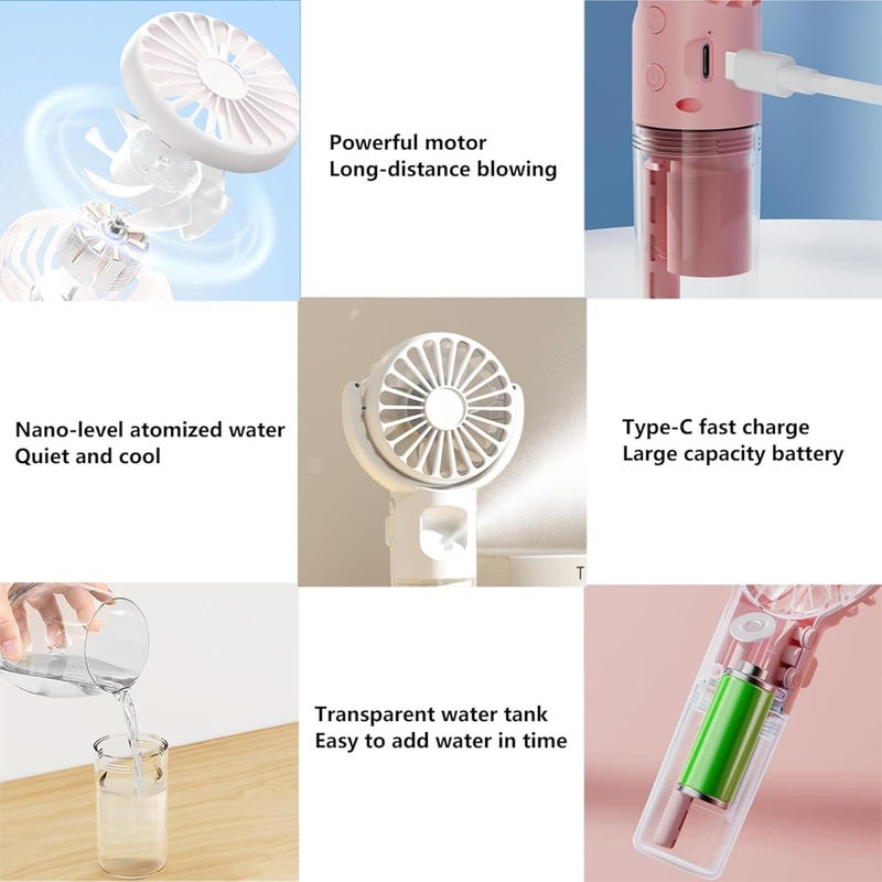 Portable Handheld Personal Misting Fan, 4 Speeds Cooling Water Spray, Rechargeable Adjustable Angle Fan with Lanyard for Kids Woman Man Home Office Indoors Makeup Outdoors Travel Camping (White) - Image 5