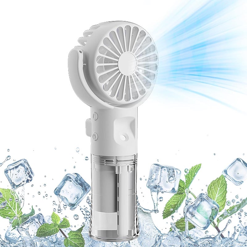 Portable Handheld Personal Misting Fan, 4 Speeds Cooling Water Spray, Rechargeable Adjustable Angle Fan with Lanyard for Kids Woman Man Home Office Indoors Makeup Outdoors Travel Camping (White) - Image 1