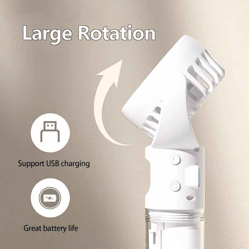 Portable Handheld Personal Misting Fan, 4 Speeds Cooling Water Spray, Rechargeable Adjustable Angle Fan with Lanyard for Kids Woman Man Home Office Indoors Makeup Outdoors Travel Camping (White) - Image 3