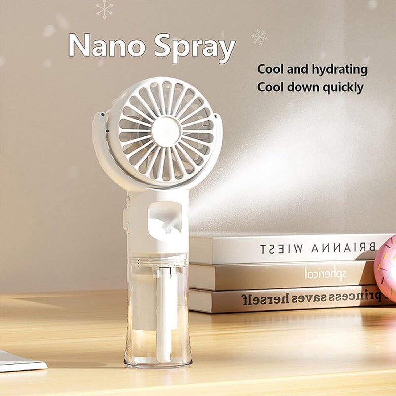 Portable Handheld Personal Misting Fan, 4 Speeds Cooling Water Spray, Rechargeable Adjustable Angle Fan with Lanyard for Kids Woman Man Home Office Indoors Makeup Outdoors Travel Camping (White) - Image 2