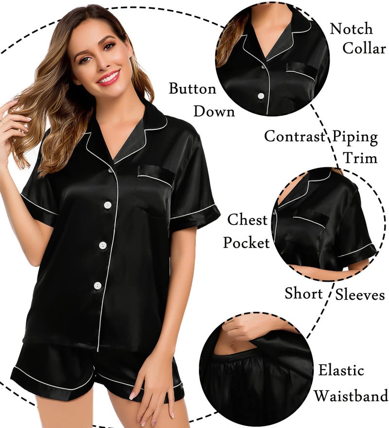 LecGee Womens Pajamas Set Silk Satin Sleepwear Short Sleeve Nightwear Button Down Pj Lounge - Image 5